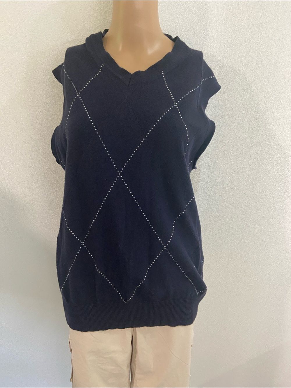 Nautica Sleeveless Navy Knit Tank with Diamond Stitch